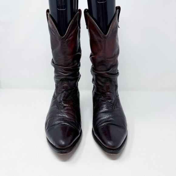 Vintage Dingo Deep Mahogany Brown Leather Slouchy Western Boots Size 8.5 Pull On - Picture 2 of 9